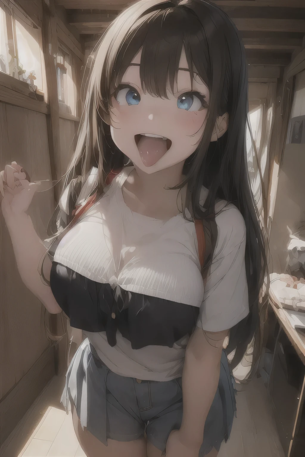 (((Highly detailed CG Unity 8K wallpaper))),(((masterpiece))), (((highest quality))), (((Super detailed))), (((best illustration))),(((ultra high resolution)))、(best shadow), (perfect background)、(2 Japanese women)、cowboy shot、(((smile)))、(perfect face)、(perfect breasts)、(perfect body)、(((huge huge breasts)))、(((long hair)))、(((black hair))),(((Half-open eyes 1:2)))、(((Nose hook))),(((stick out one's tongue)))、(((I can see your nipples)))、(((twin tails)))、(((Ahegao)))