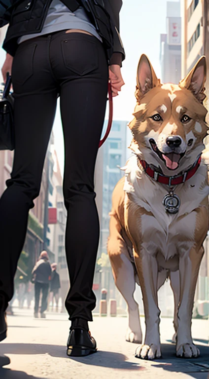 A  is riding her bike down a sunny neighborhood street. Her dog runs beside her, keeping pace and enjoying the exercise. The wind blows through their hair and fur as they share this playful and adventurous moment together.