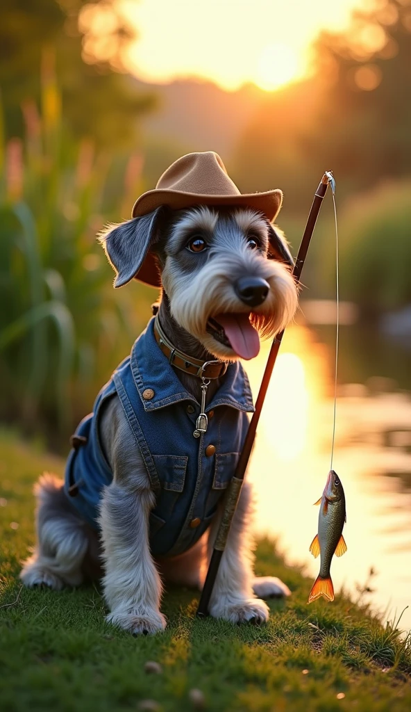 The dog swordsman has a grass head in his mouth and wears a straw hat