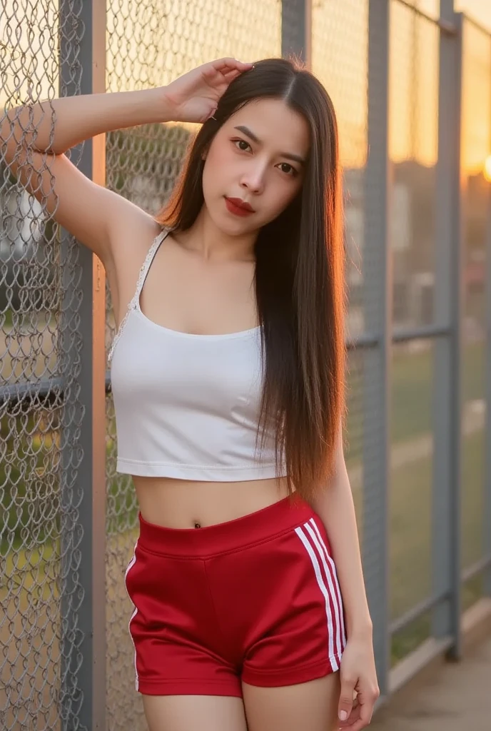 Doroteia, olhos verdes, cabelo longo, Glossy lips ,uniforme da equipe rocket, letra vermelha R, saia branca,top branco,botas pretas de cano alto, luvas de cotovelo pretas, sorriso, olhando para o visualizador, sentado ,pernas cruzadas, night sky background