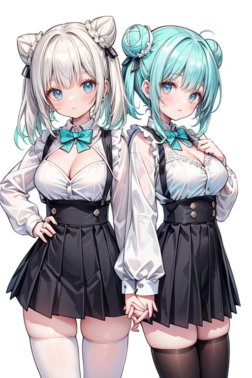 (masutepiece:1.2, Best Quality),  [1 girl in, expressioness, Turquoise eyes, front facing, jet-black hair, half short hair,straight hair,breast, Jacket is taken off, Cafe Apron,] (Gray white background:1.5),