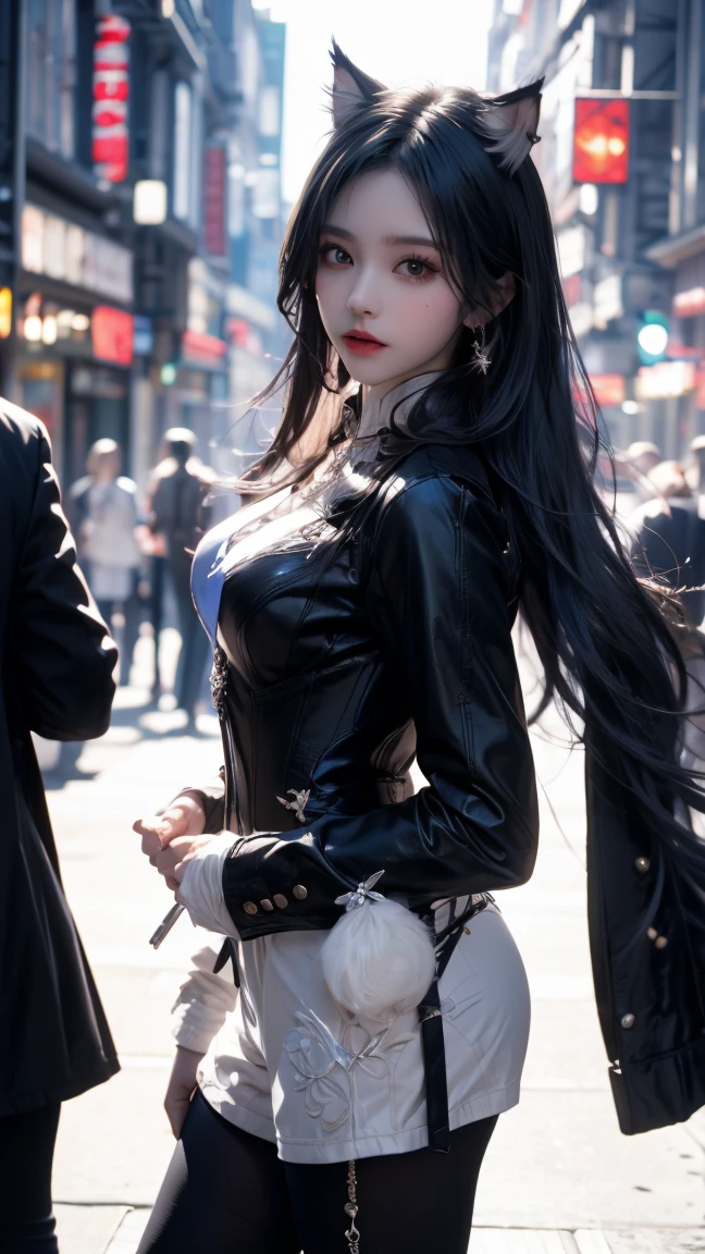full body Esbian, of the highest quality, Intricately detailed skins, Shiny skin, Shiny hair, pale complexion,Colossal tits ,Big breasts), Red sky, Red Moon, Inside the city, ((Skull Mark)), ambitious, Seductive Woman, Gray hair, Long hair, Hair fluttering in the wind, Skull mask on half of the face, Detailed tattoos, White sweater, white fur coat, Leather gloves, Solid Gold Bracelet, Leather skirt, White mini skirt , Small hat,