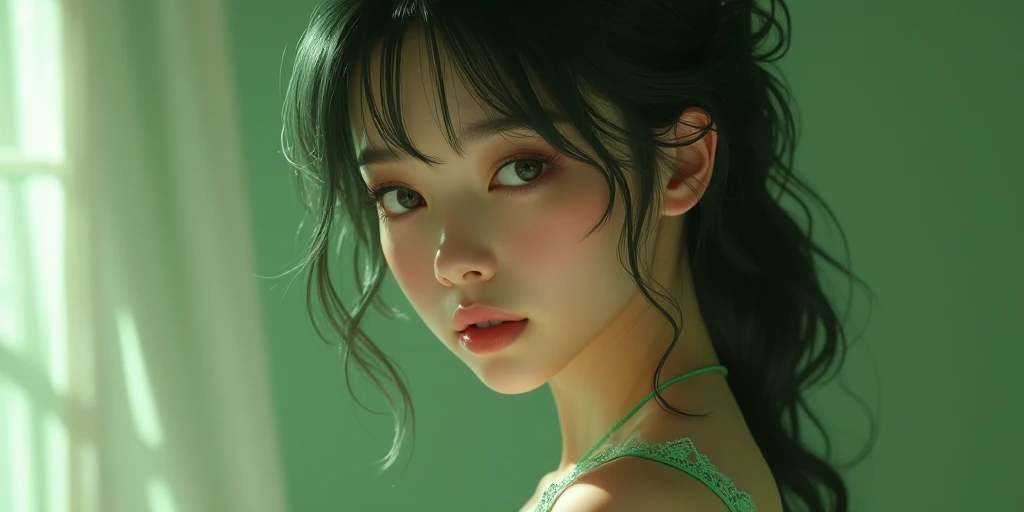 There is a young Asian woman in a black dress, Ayami, --auto --s2