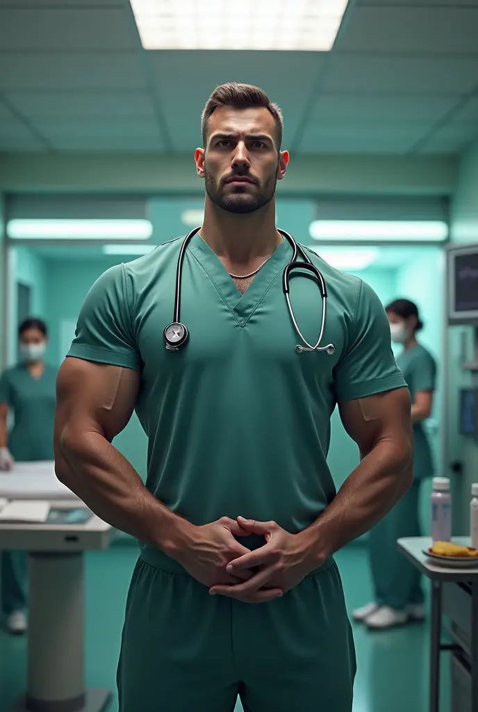 sexy doctor,stethoscope,coat/shirt/scrubs,surgical mask,pants,white gloves,, best quality,masterpiece,highres,1boy, cowboy shot,