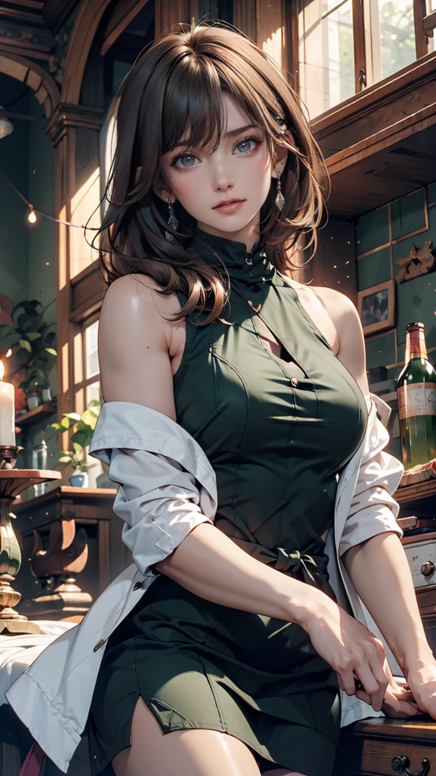 Detailed face, Detailed eyes, Dutch Angle, Perfect hands, from the front, One girl, teenager, Young girl, Teenage Girl, 15 years old, Small Breasts1人の, Adult, Mature Woman, Average chest, Browsing Caution, lingerie, Avatar (series), CHAR-F Avatarseries トフ・ベイフォン シュリク作, (Brown Hair:1.2), , Poor Complex (green:1.5) Night dress, , (Long frilly elbow gloves, Lace knee socks, High heels:1.15), (Updo:1.3), Embarrassing, tears, Sitting, wave hands, On the snowy coast