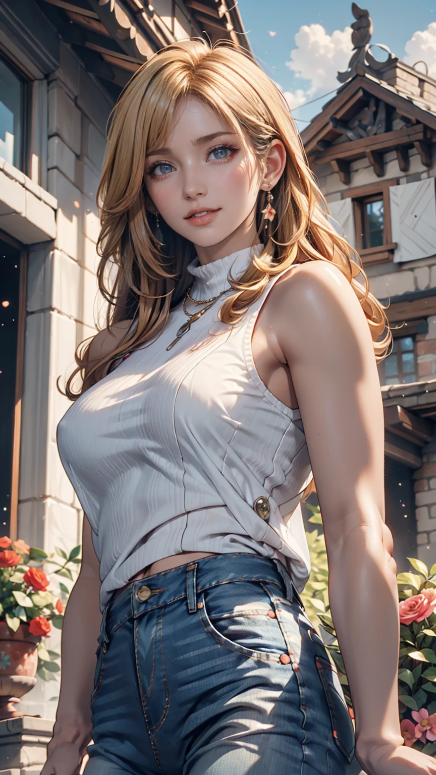 (masterpiece:1.2, highest quality), (realistic photo:1.4), beautiful illustrations, (natural side lighting, movie lighting),
beautiful hair, beautiful face, detailed and beautiful eyes, beautiful clavicle, beautiful body, beautiful breasts, beautiful thighs, beautiful feet, beautiful fingers,
looking at the viewer, 1 girl, high school girl, (perfect anatomy, anatomically correct, super detailed skin), cute symmetrical face, baby face, perfect face, perfect eyes,
(long hair, straight hair, dark blonde hair), bangs, dark blue eyes, big eyes, (large breasts 1.7, seductive thighs), perfect body, greaming skin, slender,
(white tanktop, break blue short pants, cleavage), break
(beautiful scenery), evening, (amusement park:1.2), standing, break (lovely smile, parted lips), both arms up