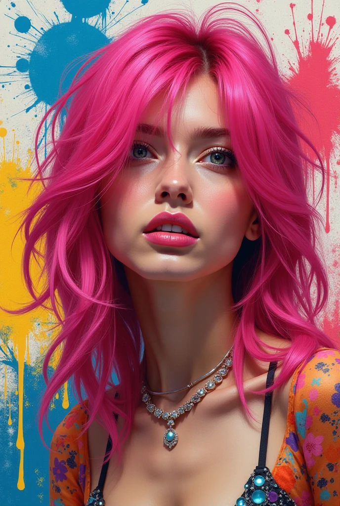 Pink hair, woman, rainbow, sword