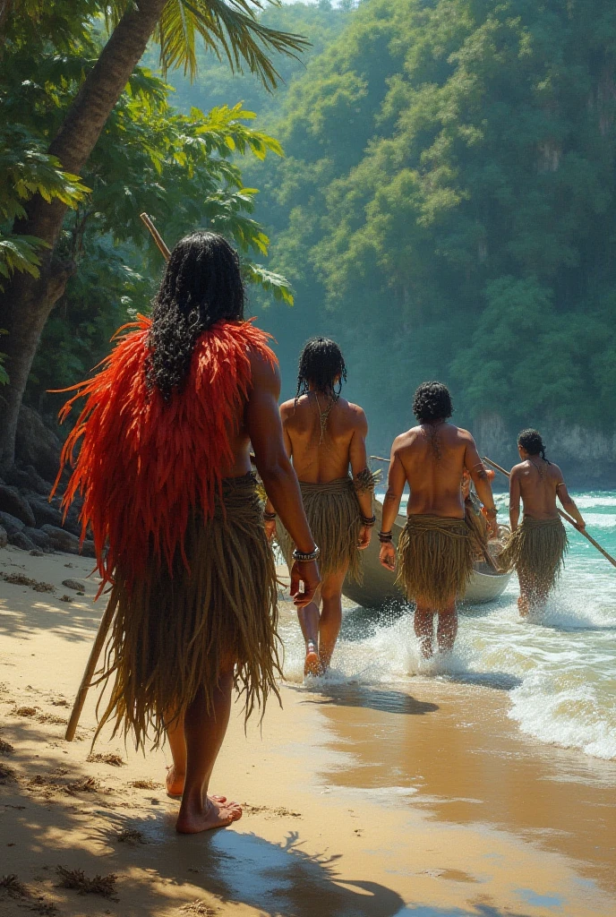Holocene period, dark cloudy day with black clouds in the sky neanderthal women amerindians, small stature,sturdy body, Chove forte, chest covered with colorful feathers and plumesfeathers covering the torso, , brown skin aborigines , savages wearing only a few colorful bird feathers , just dirty skin grandpa feathers, catching fish, turtle shells on the ground..lots and lots of shells on the floor, floor full of shells and seaweed few feathers cover the body , no clothes under the feathers no straw disheveled hair, hair spread out, messy hair, ugly hair masterpeiece on a remote beach in a sunny manan with lots of oysters, fish bones and on the floor , searching for shells on the sand, dead fish on the sand, piles of shells nearby