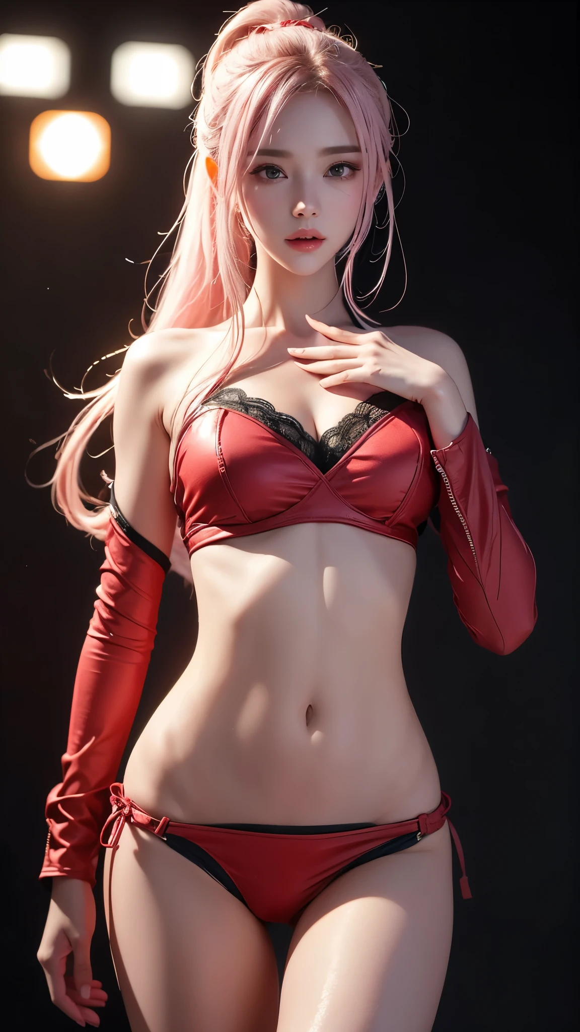 1 girl,vampire princess,Red Lingeri, (lace:1.3),stockings,outdoor, (standing posture),jewelry,Lips slightly open, lustful smile, red lips,(Lactation:1.2),(huge breasts),shiny skin,((8k, original photo, top quality, masterpiece), HD RAW color photos professional close-up photos), (actual, photorealism: 1.37), (best quality), (best shade),ultra high resolution, HD CG unified 8K wallpaper,soft sunshine,clothing details, alone,Tamaki