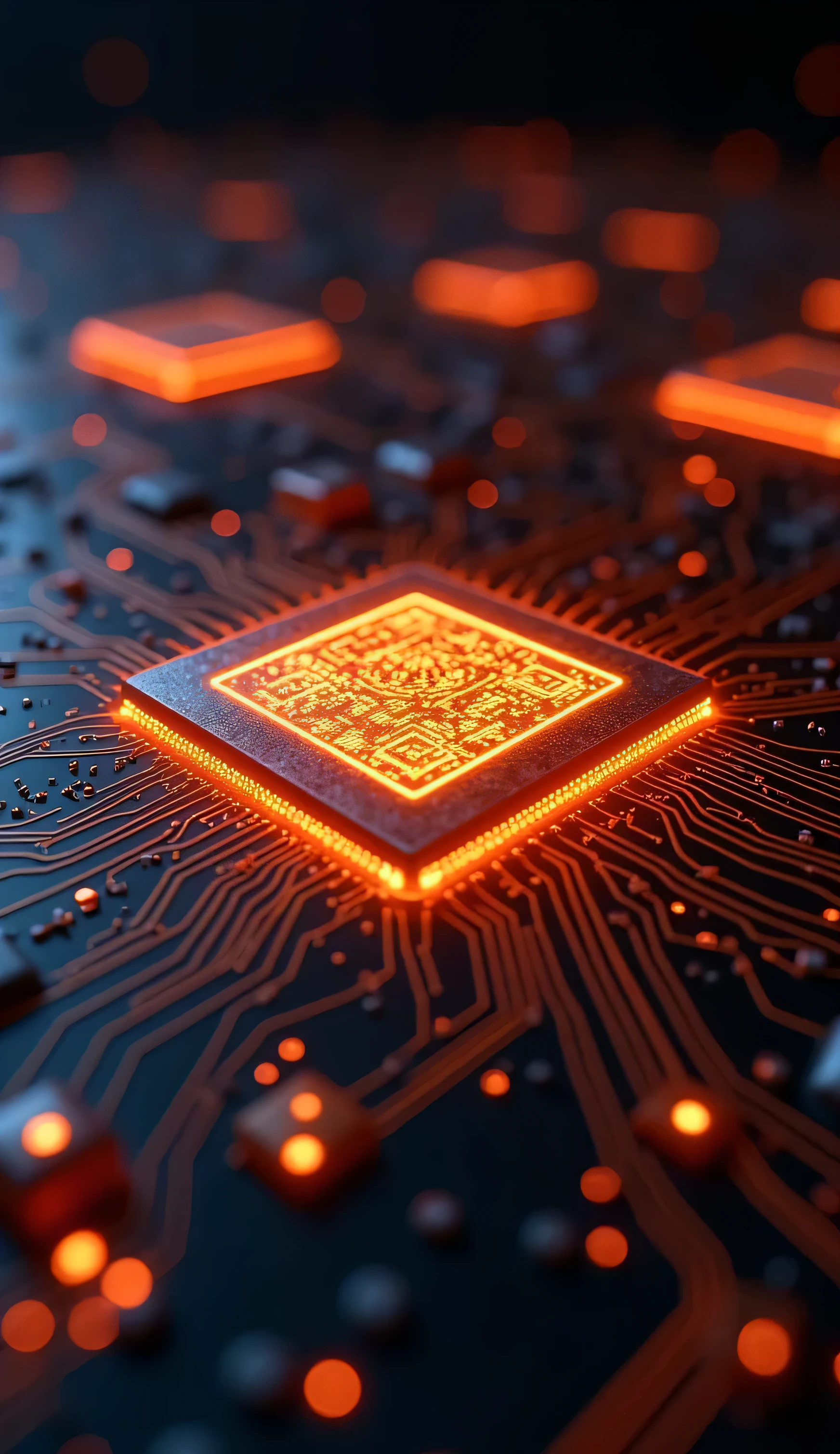 A SET OF 4, Warmer-than-sunset microchip, amber light diffusing through diamond-cut silicon layers, security encryption symbols engraved invisibly until UV backlighting reveals crimson patterns. Shallow depth at f/1.4, retro-futuristic brass accents contrast with blurred firewall algorithms