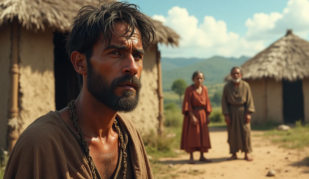 Uma imagem de Santo. JOSEPH, as described in the Bible. Ele deve ser retratado como um homem com cabelos longos e barba, wearing simple period clothes. He should have a serene and loving expression on his face, and may be surrounded by his disciples or performing a miracle. The image must be faithful to biblical descriptions and represent the divine nature of St... JOSEPH, 4k, fotorrealista, de alta qualidade, obra-prima, cinematic composition, slow-motion, (grisalhos:1.2), corrente e armadura de placa, (realista e detalhada|Armadura intrincada:1.1), (visible face:1.3), (Fisionomia fotorrealista|olhos|irises|pele|Musculatura, pele detalhada, textura da pele, pele natural), (holding a sword in his hand:1. 2), Perspectiva frontal, pose imponente e determinada, Looking forward with determination, skin imperfections, rugas naturais da pele, manchas naturais da pele, roupas altamente detalhadas, detalhes abundantes, detalhes Intrincado, rugas realistas na roupa, paisagem de fantasia medieval, clouded skies, castelo ao fundo ao longe, Radiant lighting, Sombras profundas, dramatic scene, paleta de cores escuras e frias, tons de azul e cinza, Nenhum outro personagem na cena, detalhes abundantes|Intrincado, paisagem detalhada, volumeric lighting, (Detailed lighting), (reflexos de luz detalhados na armadura:1. 1), 8k, altamente detalhado, UHD, HDR, photorealistic facial expression|penteado