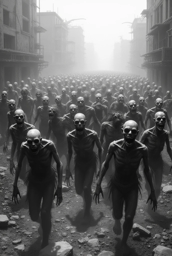 group of brainless people walking and raising hands