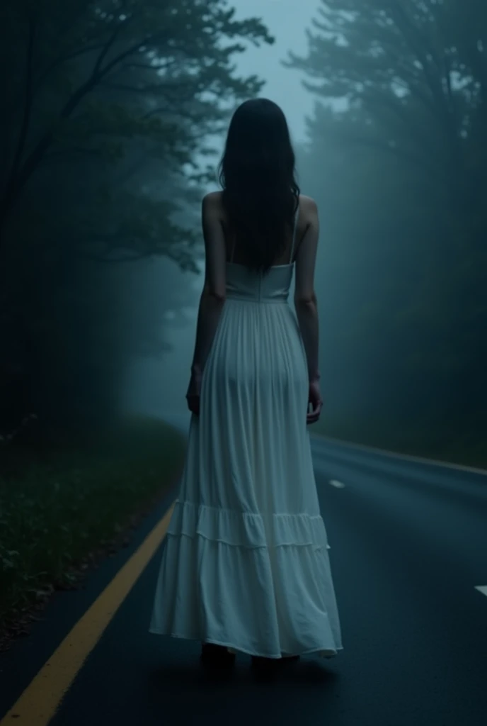 

"In a small village, There is an urban legend about a woman named Sumi who died horribly in a car accident.. He said, Sumi&#39;s spirit often appears at night, hitchhiking on the side of the road. People say, if you see a woman dressed in white standing on the side of the road with her face invisible, never stop. There was once a driver who stopped and gave me a lift.. When he arrived at the place he wanted, Sumi disappeared without a trace, only leaving a bloody handprint on the back seat. The next day, The driver was found dead with strangulation marks on his neck.