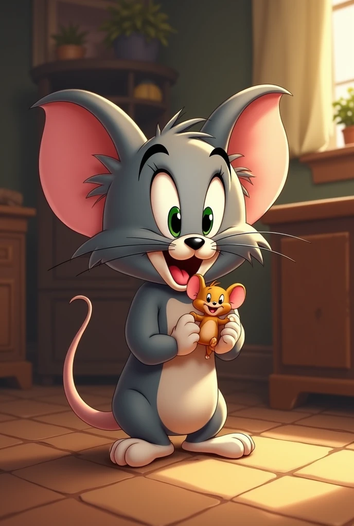 Jerry the mouse with a mouse in his hands