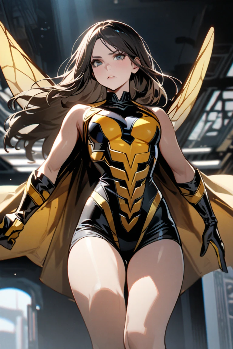 3D figure from Elesa character, with an technological bee body suit costume, with long hair in a ponytail and dynamic pose
