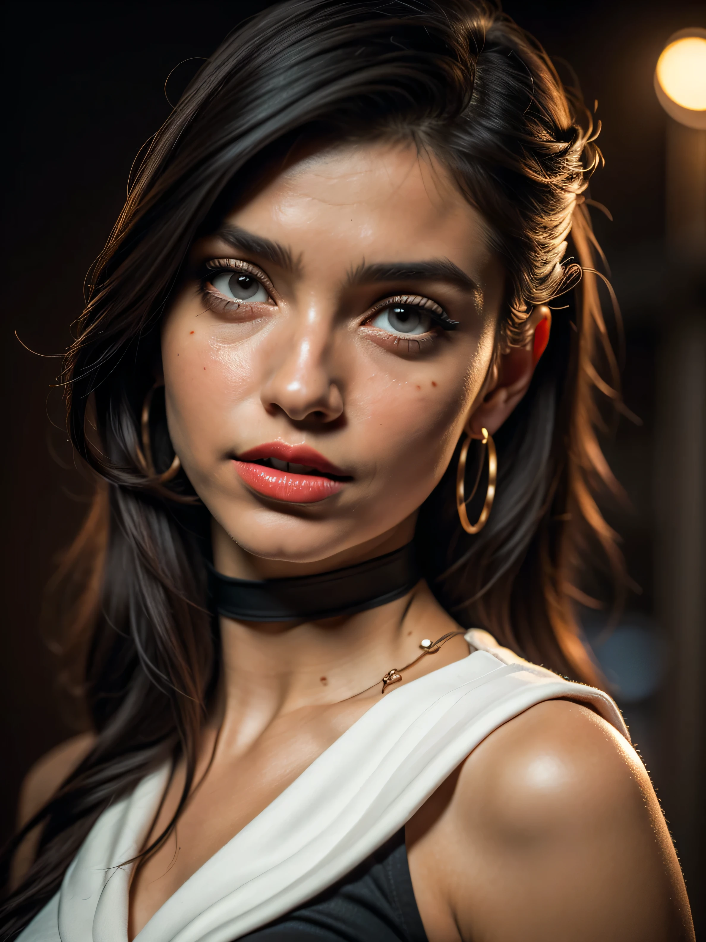little Tabu, (taking selfies, Overhead view: 1,4), (straight half of the torso: 1,4), Portrait photo of a 24-year-old blonde in RAW UHD format (Blue-eyed woman), pigtails, Haircut for a boy , Walk down the dark alley, natutal breasts_b, night city, ( tactical clothes), (décolleté), in detail (textures!, hairsh!, glistering, a color!!, imperfections: 1.1), highly detailed glossy eyes, stands with his back, Standing Around, bottom, thongs, (is looking at the camera), specular lighting, DSLR camera, ultra quality, sharp-focus, sharpness, Depth of field, film grains, (centred), Fujifilm XT3, Crystal clear, big breastes, naked torso, The center of the frame, pretty face, sharp-focus, street lamp, neon lights, bokeh, (dimly lit), Low key, in night, (night sky ) detailed skin pores, oiled skin, suntan, Complex eye details, Indian woman