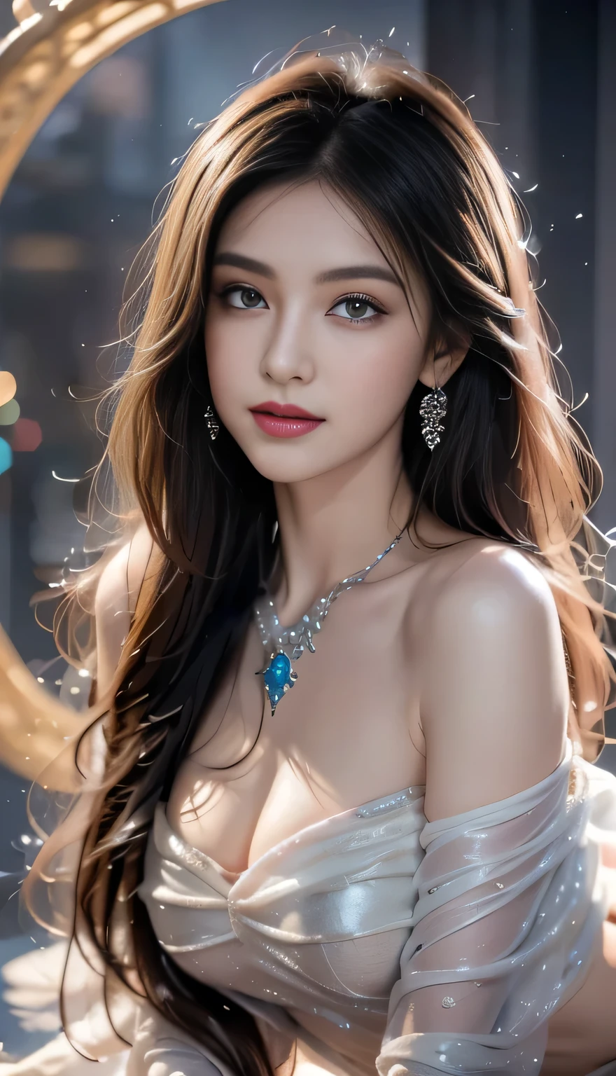 High-quality work,Realistic works,Super premium graphics,8K HD CG works,high quality graphics,High-definition and exquisite CG works,10x pixels,Ultra-fine details:1.1,Advanced technical details:1.1Realistic photo effects,Interior lighting effects:1.5,natural soft light:1.5. Light effect(Virtual light effects:1.8),ultra high resolution,shining dress,sliver long hair,silber hair,transparenthair,high detailed hair(Quality hair details:1.1)Clear eyes,Double eyelids look good,Sharp eye makeup, Create exquisite eyelash makeup, tthin eyebrows, Ultra-detailed eyes,a tall nose, lovely red lips, rosey cheeks, With delicate makeup on her face , pretty face, The face shape is perfectly proportioned,(Advanced facial details:1.1)a girl, happy, very long hair, setailed eyes, glossy lips, rainbow Crystal dress, rainbow dress, colorful crystals, reflecting lights on crystals, spreading lights, attractive pose, whole body capture,,Women's artwork,Dress full body video,Realism,Amazing Cleavage,My eyes are very bright today