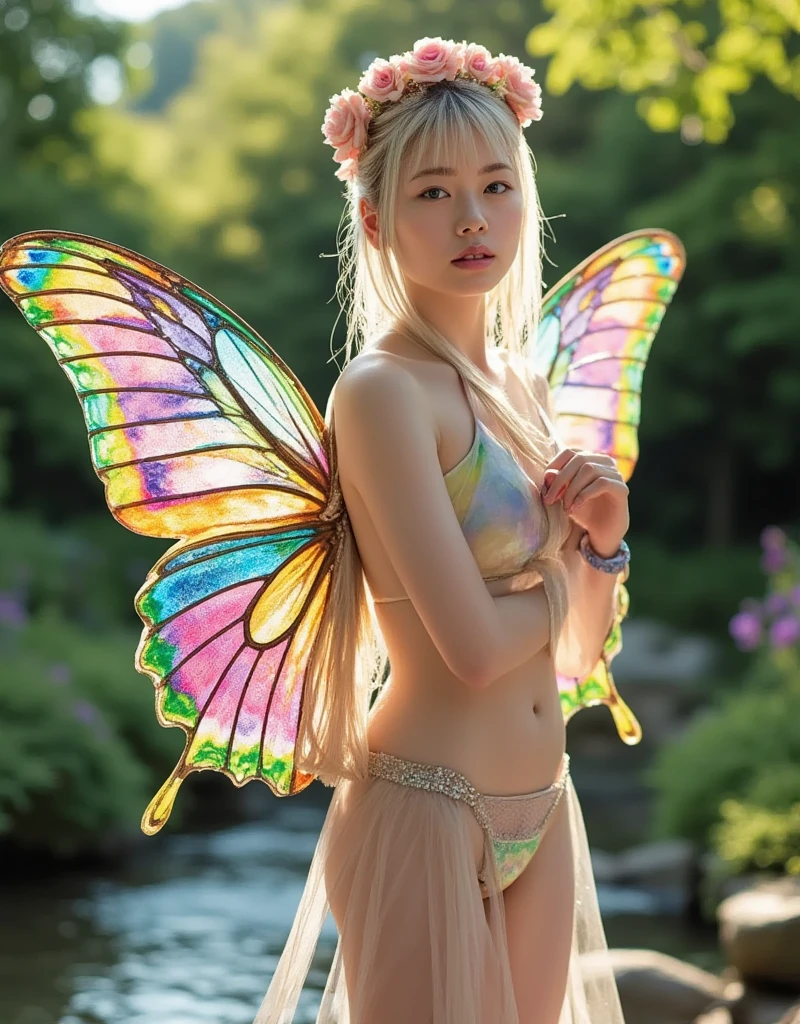 masterpiece、High resolution、Japanese Girls、((Fairy with wings))、19 years old、Young Face、Steppe with no one、bikini