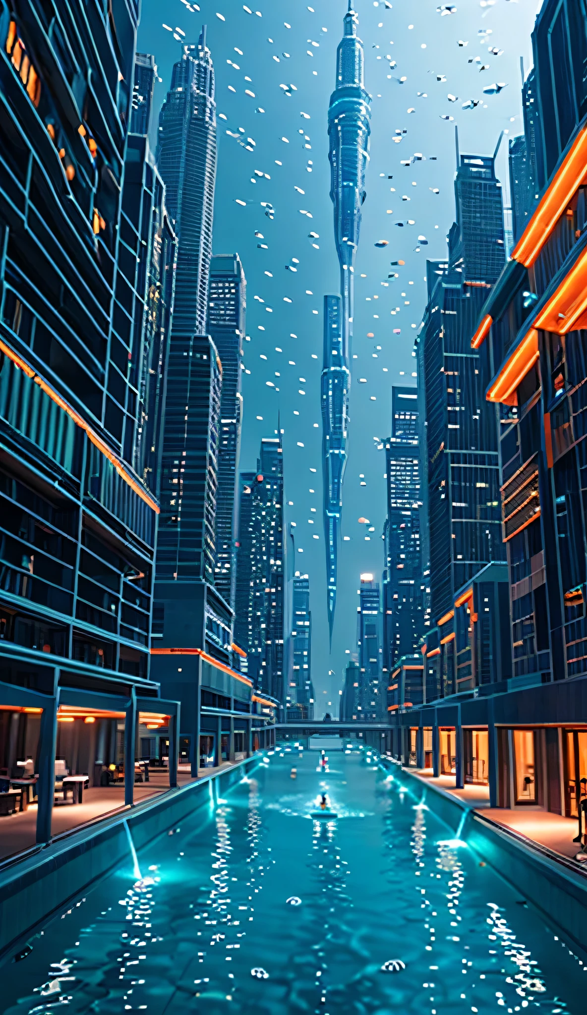 An awe-inspiring, ultra-futuristic underwater city, glowing with bioluminescent skyscrapers made of transparent coral glass and energy fields. Massive floating structures suspended in water through anti-gravity tech shimmer with holographic data streams. Mermaids swim through glowing aqua tunnels, while high-speed transport pods zip past, connecting different districts and make the image hyper realistic in 8k hign resolution.