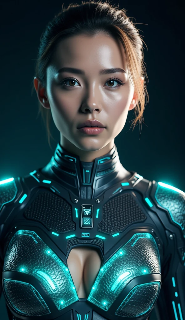A woman in a futuristic suit with glowing lights on her ????? - SeaArt AI