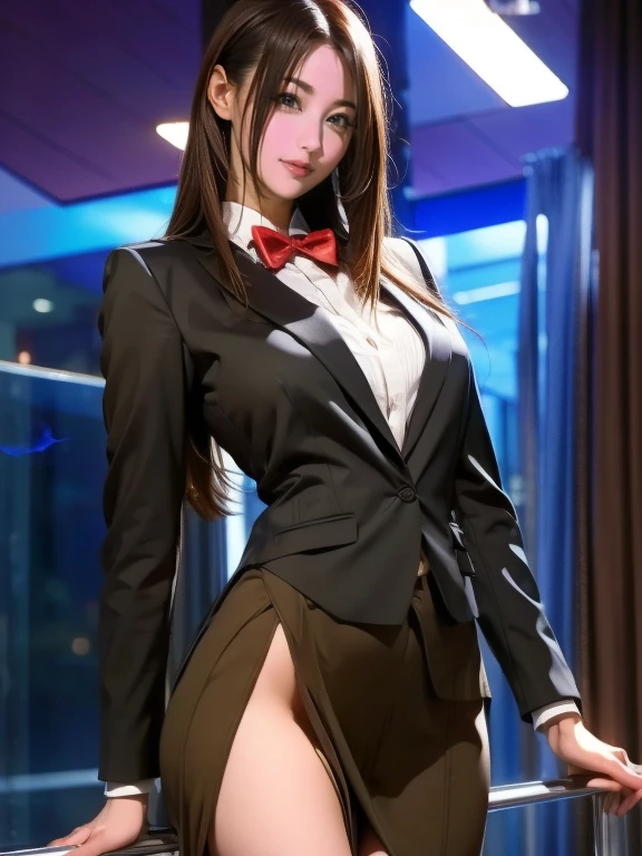 8K, Masterpiece, RAW photo, Best quality, Photorealistic, Extremely detailed CG unifies 8K, 8K, Diamond, and wallpaper, Depth of field, Cinematic light, Lens flare, Ray tracing, (Extremely beautiful face, Beautiful lips, Beautiful eyes), intricate detail face, ((ultra detailed skin)) 1girll, In the dark, deepshadow, Pretty Korean girl, Kpop idol, 1 girl, (Very slim and slender muscular body:1.3), ((view the viewer)),(Big smile:1.3), (Blurred background), In the living room),(No one is in the background:1.3), Beautiful earrings, bangle, necklace, Pantyhose, Clear eyes, Walking, (Pale skin), (Big eyes), Face forward, (brown hairs), (Full body shot), ((Skinny ladies suit:1.3)), ((white suit jacket，red necktie，Thong panties)), ((white suit jacket，red necktie，Thong panties)), (view the viewer:1.3) open breast, Very slim, Big breasts,, Ass focus, Before the eyebrows,(Skinny women's clothing), Thick thighs NSFW breasts), hdri, extremely naked, nude, nua, pelada, nsfw, perfect proportions human body, gigantic breast 1.9