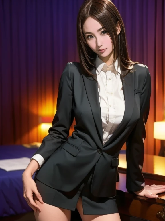 high resolution, photorealistic, hyperrealism, ultra sharpness, detailed eyes, best light, BREAK, 1girl, japanese, idol, kawaii, 18yo, silk skin, (black_business_skirt_suit, black jacket, black pencil skirt, white shirt:1.3), (office:1.4), BREAK, looking at viewer, (nsfw:1.5), (sex with multiple men:1.5), (gangbang:1.7), vaginal, penis in pussy, testicles, pov