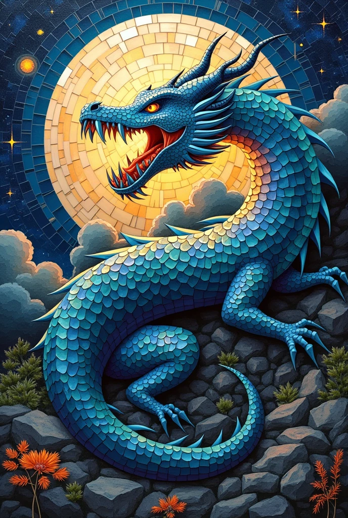a fierce dragon perched atop a rocky cliff, its scales glistening in the moonlight. Surrounding the dragon are treasures and artifacts from long-lost civilizations, adding an air of mystery and adventure to the scene. The sky is filled with swirling clouds and the faint outline of a castle in the distance, line art, cinematic character, 3d style, high quality, coloring book, hand-draw, lineart