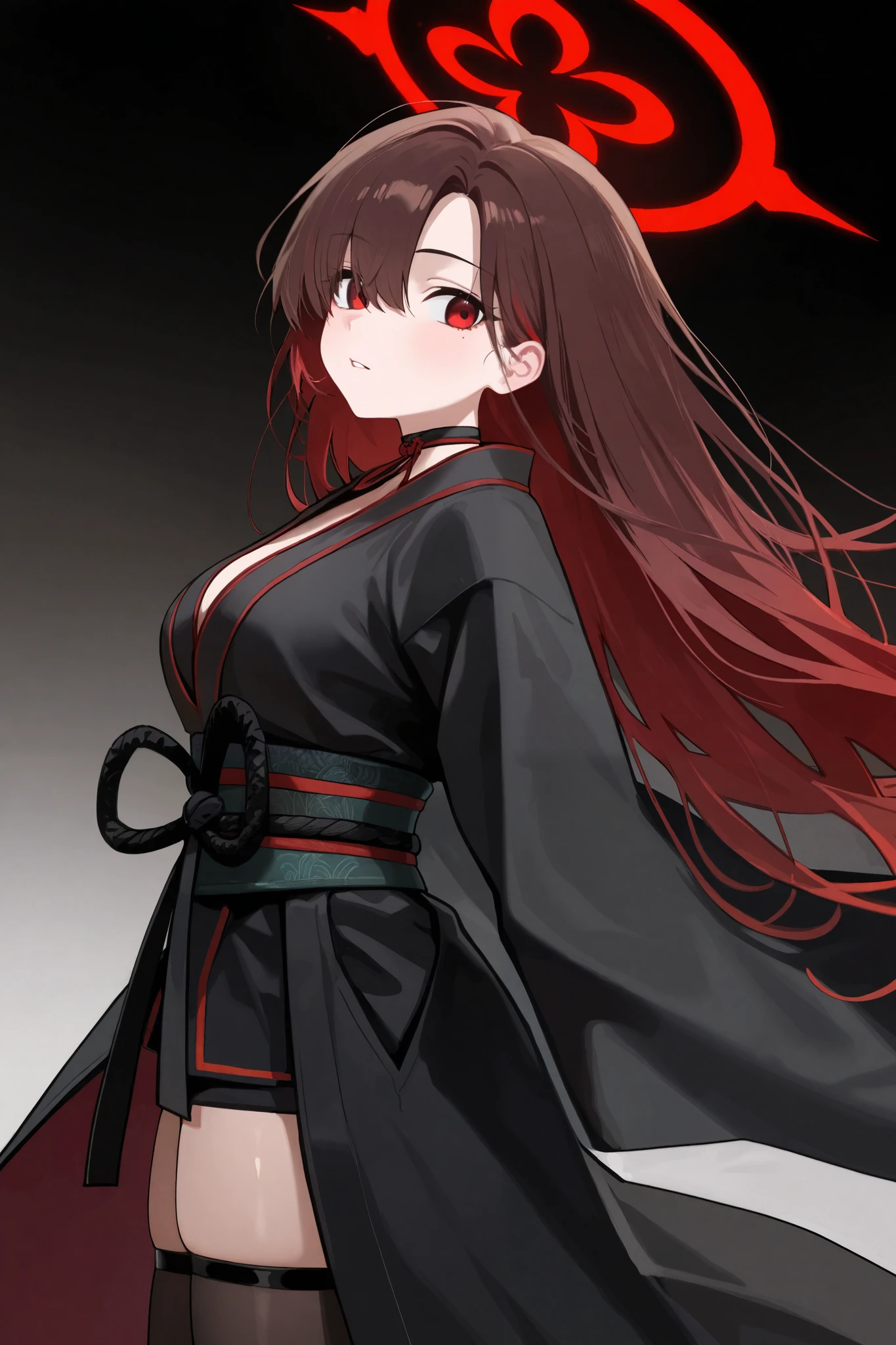 Anime girl with long red hair and black cape - SeaArt AI