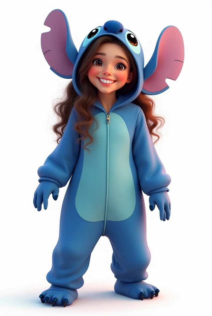 

**Poster Description:**

1. **Main characters**:
   -  girl. Dark blonde hair slightly wavy. smiling.
In Stitch costume.
