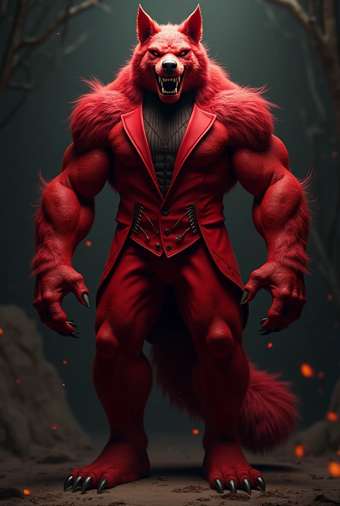 Very muscular wolf beastman、furry、Has the body of a red beast。He has 8 split abs and pectoral muscles.。I'm touching my erection and it feels good