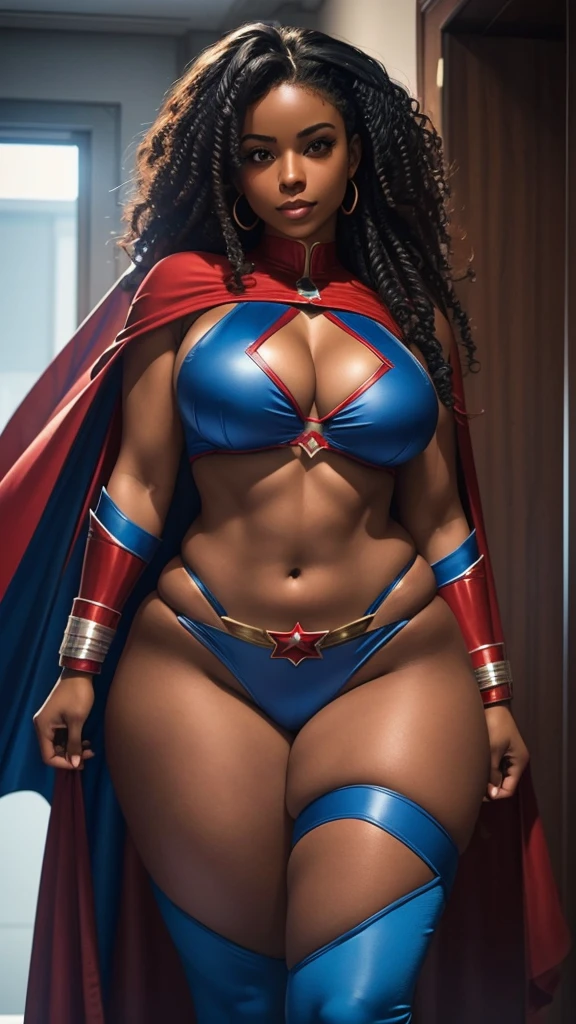 (Obra prima, master part, alta resolução), (black African woman), (melhor qualidade,4k,8k,alta resolução,masterpiece: 1,2), (RED HAIR), (BBW MILF), (40 ANOS DE IDADE), afro hair, (full body photo), caminhando na praia, (enormes tetos: 1,9), (seios enorme), (clivagem profunda), (QUADRIL ENORME), (BUNDA GRANDE), (full body photo), (Sexy SUPER SHINY Supergirl corstume), (wear long ankle boots) sexy, sensual, hot, sorridente, (Sagging Tits: 1,9), decotes enormes. (mesmo personagem, de frente, de lado, de costa, de perfil), perfecteyes,