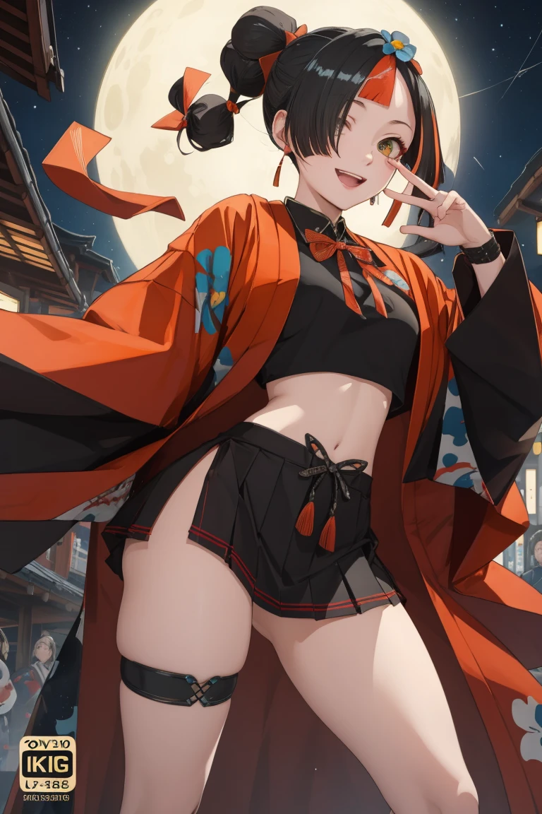 master-piece,hyper quality, hyper detailed,perfect drawing,CG,3D,8k,illustration,beautiful face girl,one beautiful girl, samurai costume, black hair, ponytail, big red ribbon, kimono, obi sword, tachi, wakizashi, double point, hakama, Japan armor, hanging eyes but cute, dignifiedCute expression, cute smile, hand on sword handle, round cute buttocks, looking back with a smile, butt sticking out pose, 3 sizes B90W60H95, moonlight leaking through the clouds, old castle, ruins, gradient sky,Beautiful girl in a loincloth Japanese outfit Lower body bare Rich breasts Back appearance Cute Well-formed face big Buttocks Looking back with a cute smile Three sizes B95W60H90 master-piece,hyper quality, hyper detailed,perfect drawing,CG,3D,8k,illustration --auto --s2
