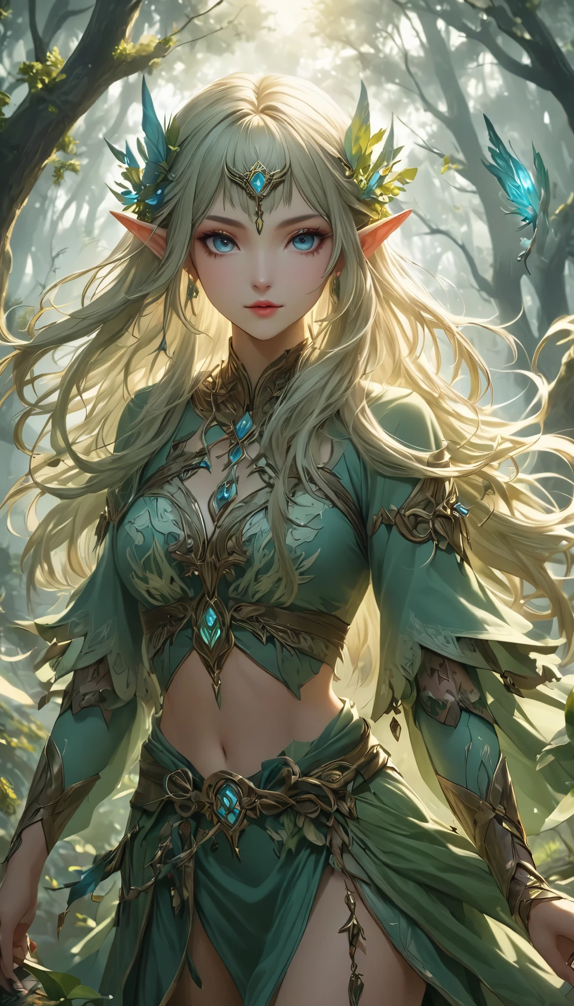 Aesthetic Forest , Spirits gather 、A beautiful, awakened elf is staring at you, Create images of elves without substance , Revival-themed art depicting natural regeneration , BREAK Make the image of elves without substance even stronger, Storytelling that transcends humanity , Wind Spirit