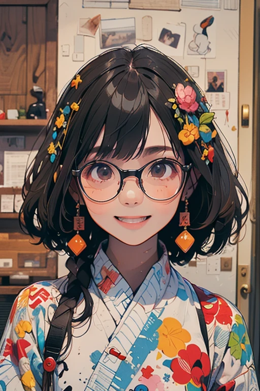 (( top quality)), ((傑 top quality、 Masterpiece、High sensitivity、 high resolution、 detailed depiction of up to the front door、 delicate face with a playful smile))Slender Woman、Glasses、 miniska china dress、Hold the wok 、wrestle、