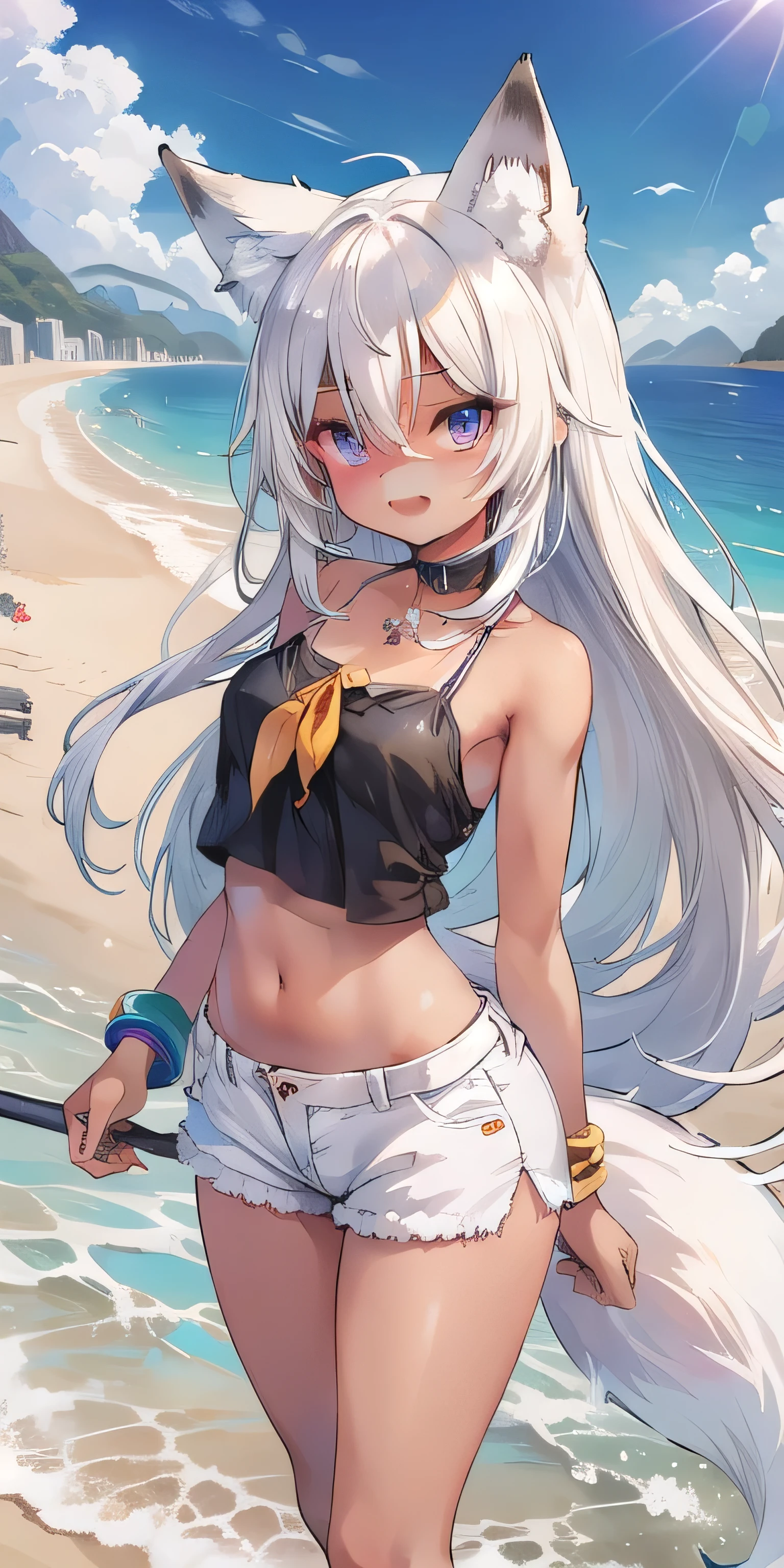 (best quality, masterpiece), 1 girl, centaur, It takes, White skin, belly button t-shirt, 아름다운 소녀 perfect white tiger photo, perfect white tiger photo