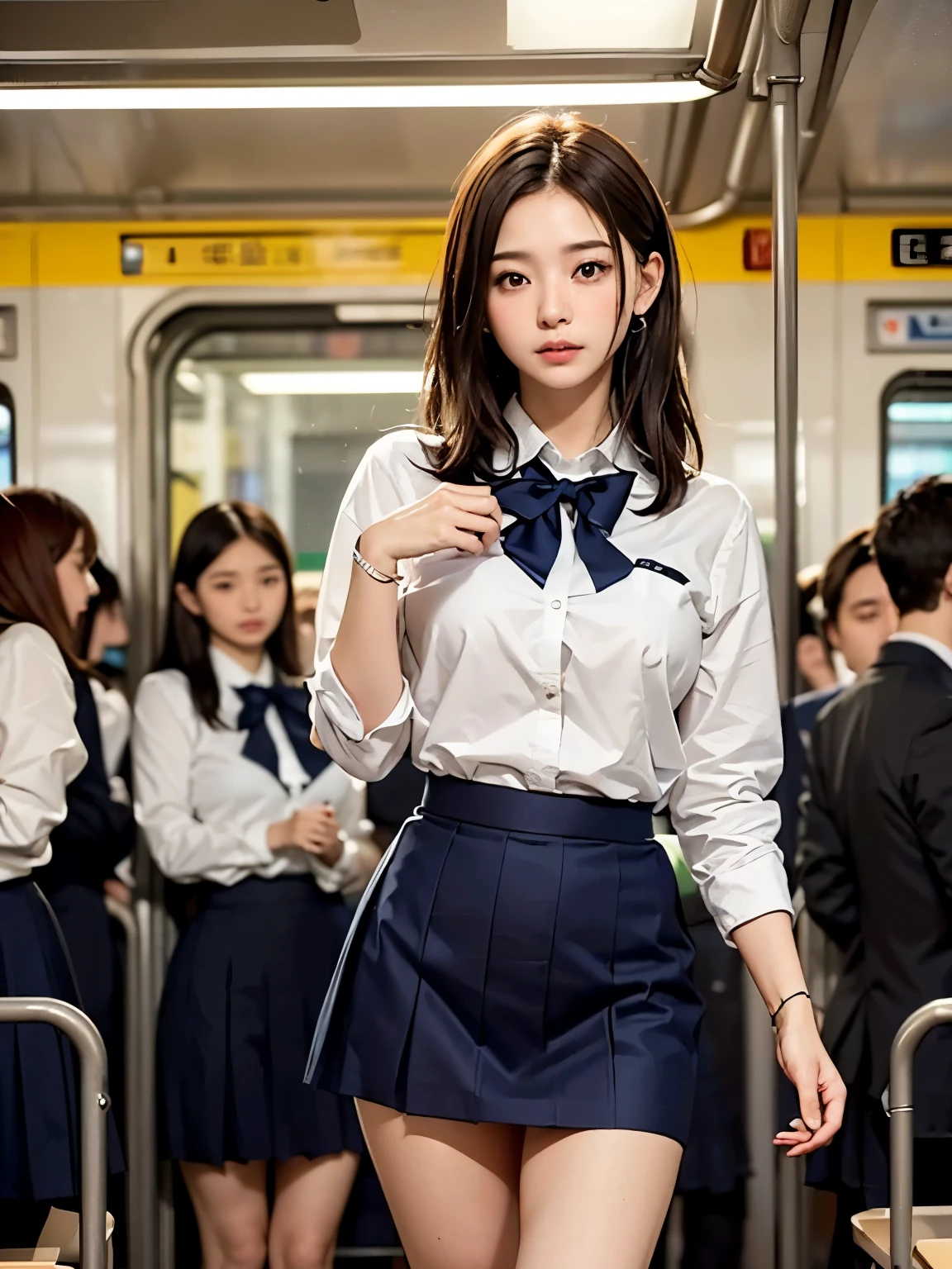 Masterpiece, top quality, 8k, young and beautiful girl, *********、The clothes are big、 photography, cute顔, thighs, (((多くのmale、 crowded train、 、male性に囲まれて、Be moved、Crazy behavior))) ((( is embarrassing)))、 is embarrassing、 without makeup, 10th Generation , detailed face, Background Blur、 thin waist、(((( school uniform、 white shirt、 check mini skirt、 Lift Your Skirt 、 showing pussy 、 show me your pussy)))), short hair、 light brown hair 、((痛みに耐えながら自分で Lift Your Skirt ください..))、Bright classroom、 thighs、 feet 、 short hair、( droopy eyes 、Round face、 cute)、((Many Hands、Iの全身に触れてください))、(多くのmale性に犯されてください、I'I was molested from behind)、genital、( Touching the Body 、Chestをこすった、 Woman getting her crotch touched 、Many Handsに、 touch your pussy)、(((male hugging each other、多くのmaleが後ろから抱きしめている、male, Please stroke the girls .' Chest)))、pubic hair