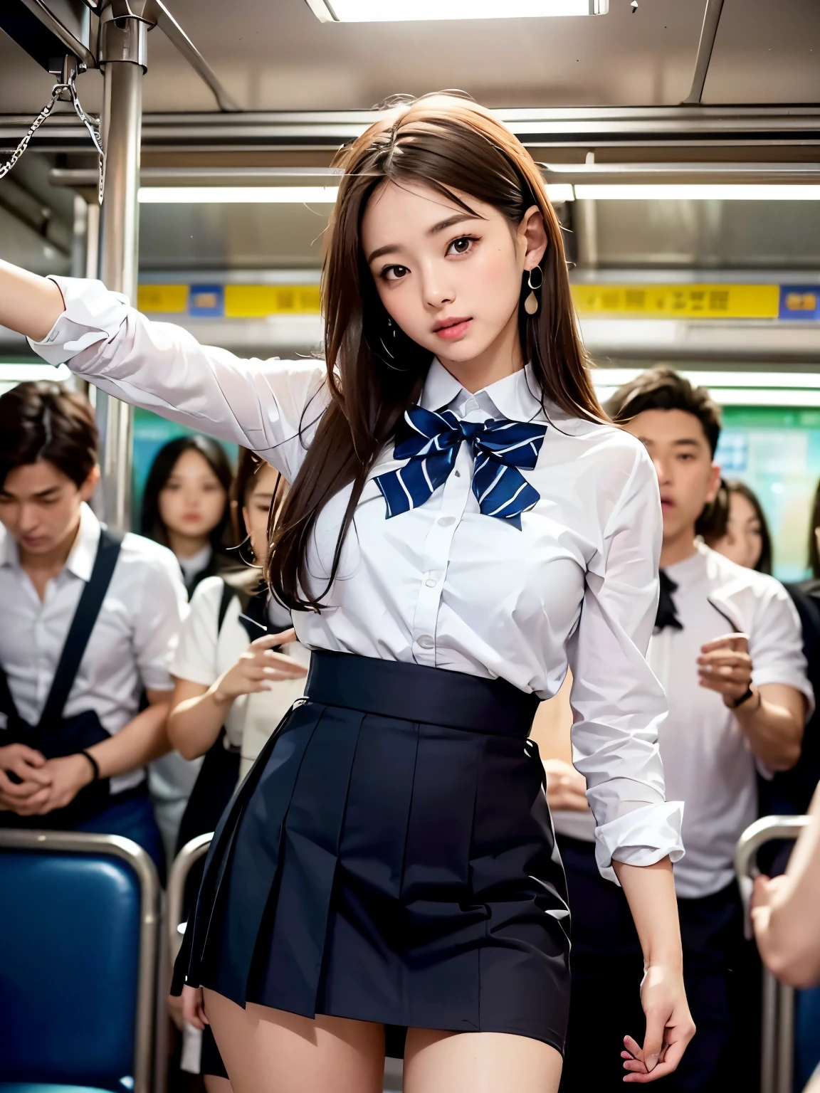 Masterpiece, top quality, 8k, young and beautiful girl, *********、The clothes are big、 photography, cute顔, thighs, (((多くのmale、 crowded train、 、male性に囲まれて、Be moved、Crazy behavior))) ((( is embarrassing)))、 is embarrassing、 without makeup, 10th Generation , detailed face, Background Blur、 thin waist、(((( school uniform、 white shirt、 check mini skirt、 Lift Your Skirt 、 showing pussy 、 show me your pussy)))), short hair、 light brown hair 、((痛みに耐えながら自分で Lift Your Skirt ください..))、Bright classroom、 thighs、 feet 、 short hair、( droopy eyes 、Round face、 cute)、((Many Hands、Iの全身に触れてください))、(多くのmale性に犯されてください、I'I was molested from behind)、genital、( Touching the Body 、Chestをこすった、 Woman getting her crotch touched 、Many Handsに、 touch your pussy)、(((male hugging each other、多くのmaleが後ろから抱きしめている、male, Please stroke the girls .' Chest)))、pubic hair