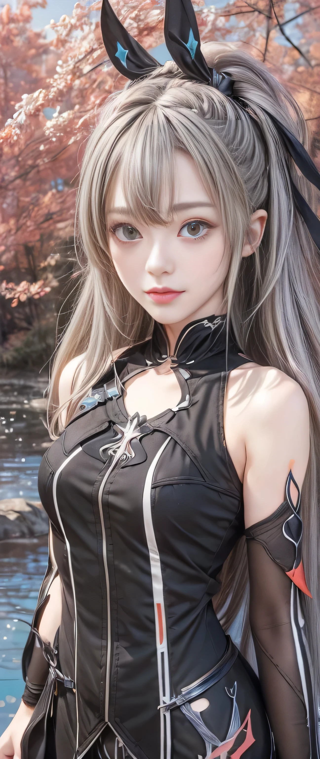 HD32K, 8K, absurdres, detailed photorealistic image, realistic skin texture, sharp focus on face, intricately detailed face, BREAK portrait of japanese female mage, hkmagic, 26 years old, make-up, mascara, blonde hair with colored streaks, bangs, sidelocks, long flowing ponytail, earrings, hair ornaments, extreme closeup, wearing leather bustier, detached sleeves, holding spellbook, forest at night, moonlight, dynamic lighting
