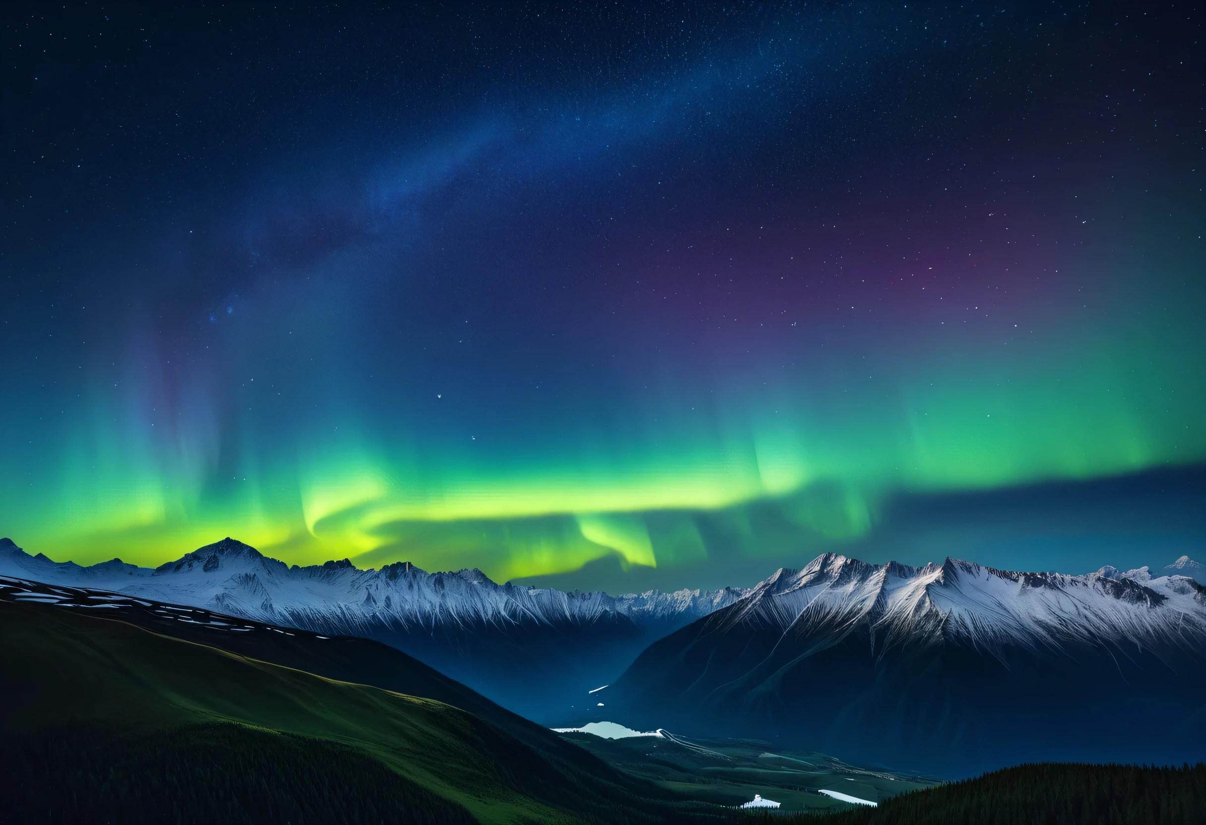 Starry Sky in the Mountains , aurora, Minimalism, Starry Sky 8K, night sky; 8k, Distant Mountains 々Scenery photos , , Cinematic 8K wallpaper, , A night covered with stars , Night view of Kusayama , night view