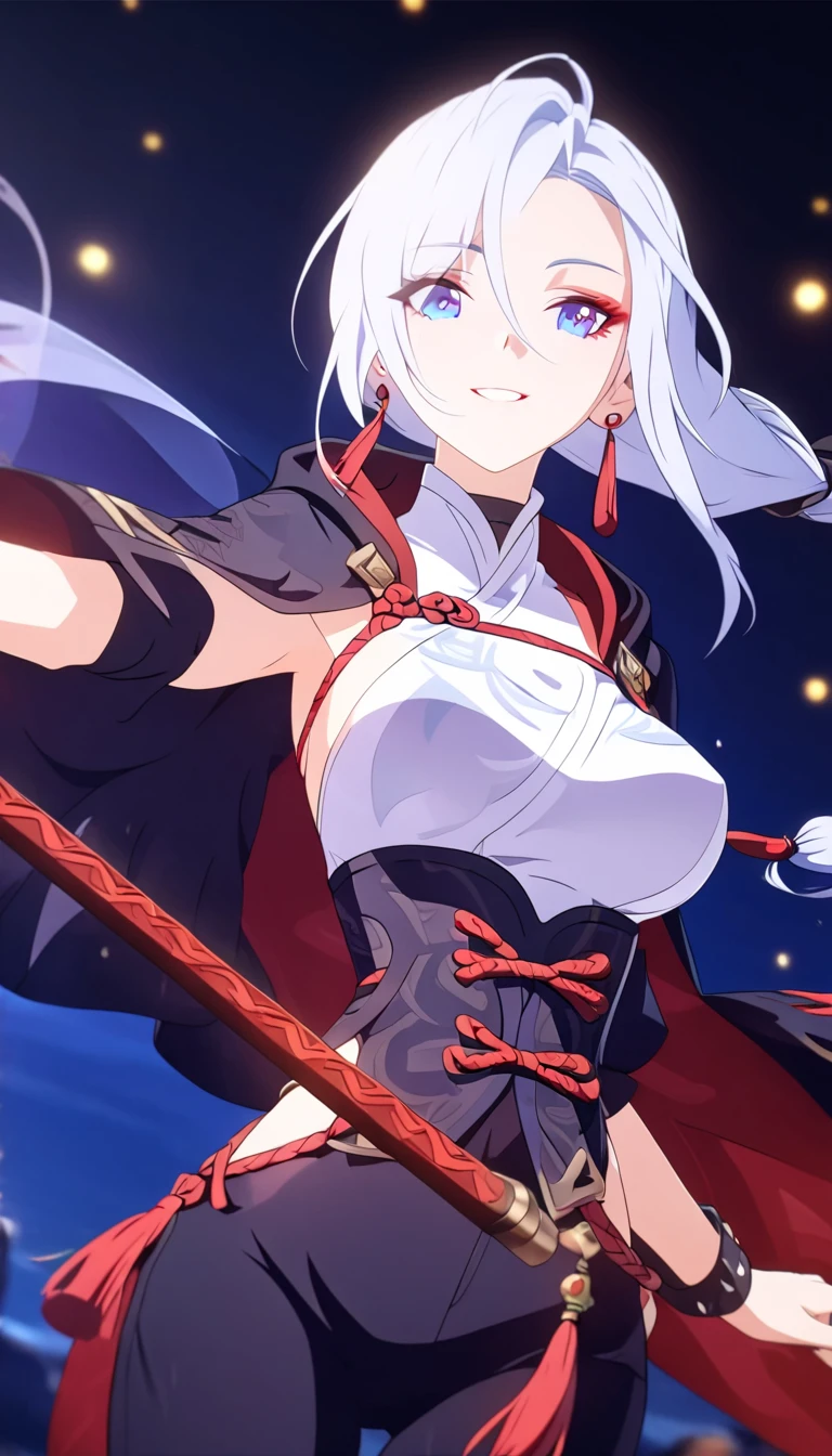 woman samurai，long slim figure，big breasts exposed cleavage，disdainful expression，Ultimate figure，White skin