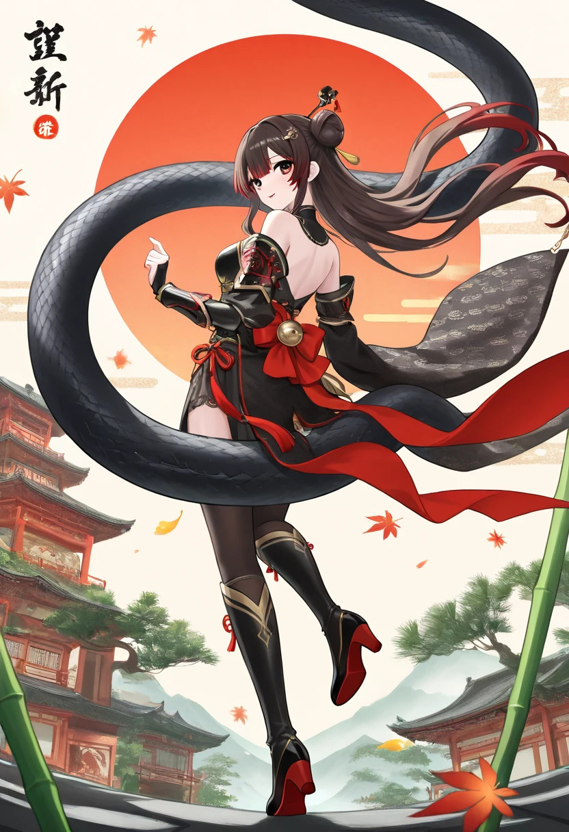 wantun-tentacles,tentacles,tentacle sex, pixiv, shin hanga, scaly!!!, big snake, giant snake, his trunk is a huge tentacle, umamusume, big tentacle sneak around, serpentine pose, giant coiling snake machine, snake is surrounding them