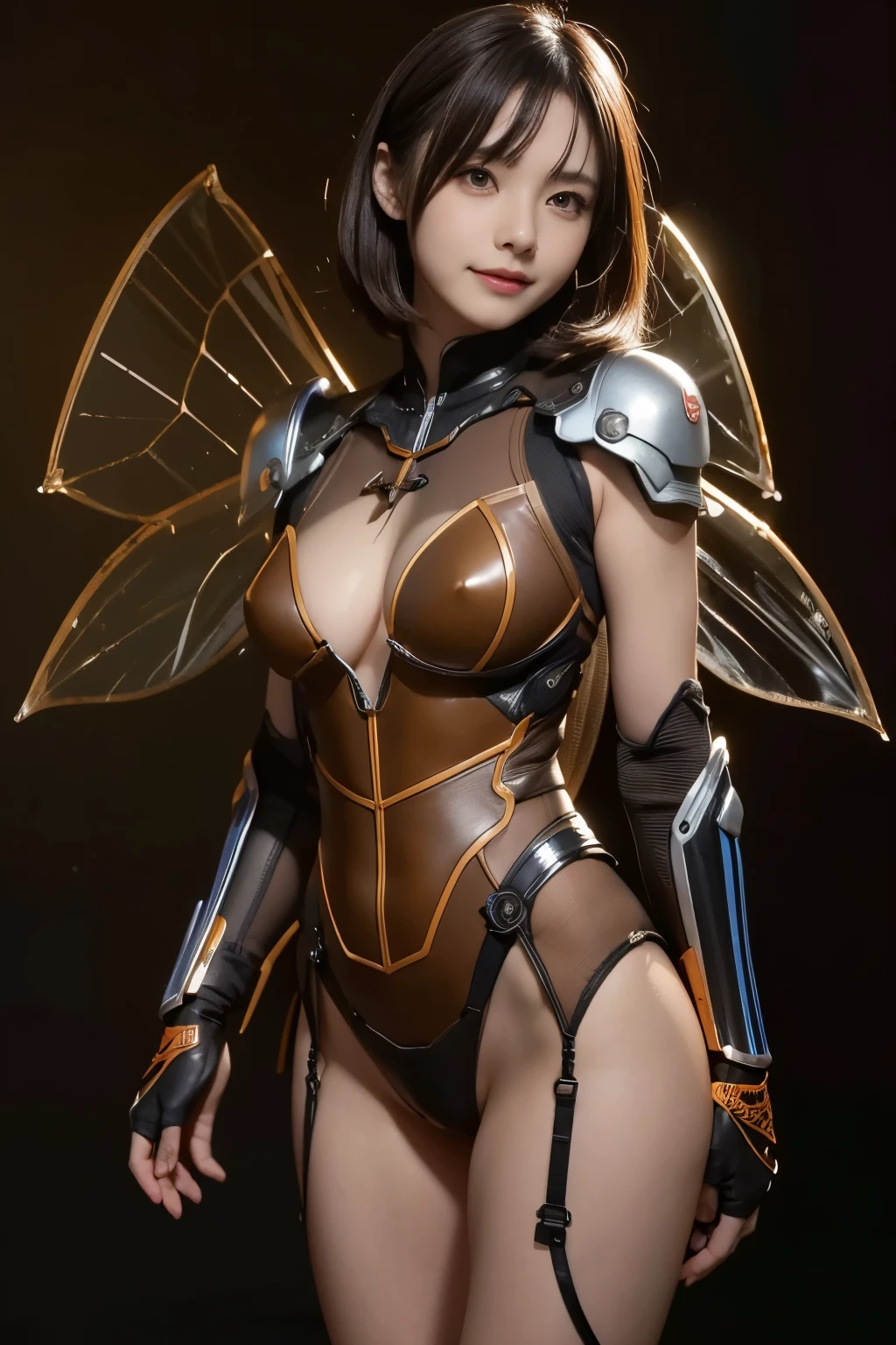 (high resolution,masterpiece,best quality,extremely detailed CG, anime, official art:1.4), realistic, photo, amazing fine details, all intricate, gloss and shiny,awesome many layers, 8k wall paper, 3d, sketch, kawaii, illustration,( solo:1.4), perfect female proportion,villainess, (fusion of dark brown cockroach and lady:1.4), (brown cockroach form lady:1.2), (brown cockroach lady:1.2), (fusion:1.2), (solo:1.4), (evil smile:1.2), muscular, abs, (cockroach brown exoskeleton bio insect suit:1.4), (cockroach brown exoskeleton bio insect armor:1.2), (brown transparency cockroach wing:1.4), (brown cockroach antennae:1.3),