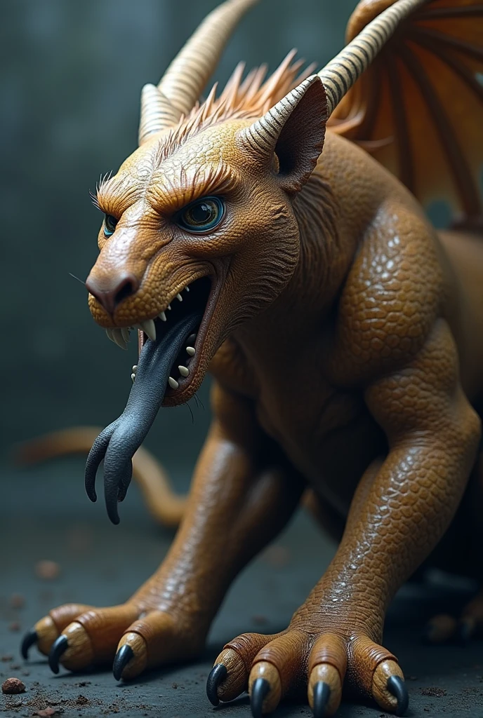 ((((realistic, photorealistic, photo, photography, 8k uhd, ultra-detailed, feral, huge penis, POV, on side, leg up, tapering penis)))), hyper realistic, ultra detailed image of a terrordog, feral, thick thighs, realistic, detailed background, dark skin monster, claws, (short tail:0.8), (((((on side, side anal scat, in pain, Teats, lactation, paws, pov, feces anal penetration)))))