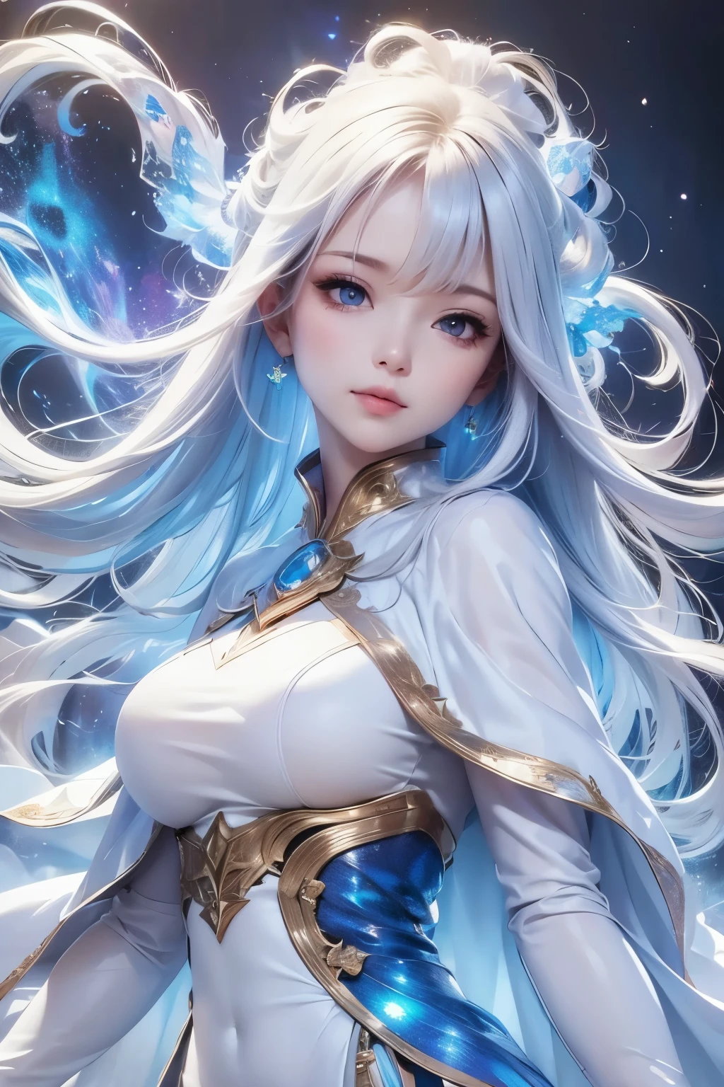 ((masterpiece)), ((( best quality))), (( Very detailed)), ((shape)),[ Realistic Light Effects ],shadow,( Fantasy Style ),(White background:1.6), simple background, (Earth Theme),(Cape)[(Hair Focus,(( one girl )),[( Big Slime Hair ): (Cloud Hair):0.3], (Background Hair ),( high saturation ),( Hair Surrounded by Galaxy Splash),)):(( Her Hair Is Made of Galactic Clouds ,:1.27628), ( Her Hair and Clothes Are Galactic Clouds and Star Clusters :1.1025),(Cape is becoming galaxy clouds)
