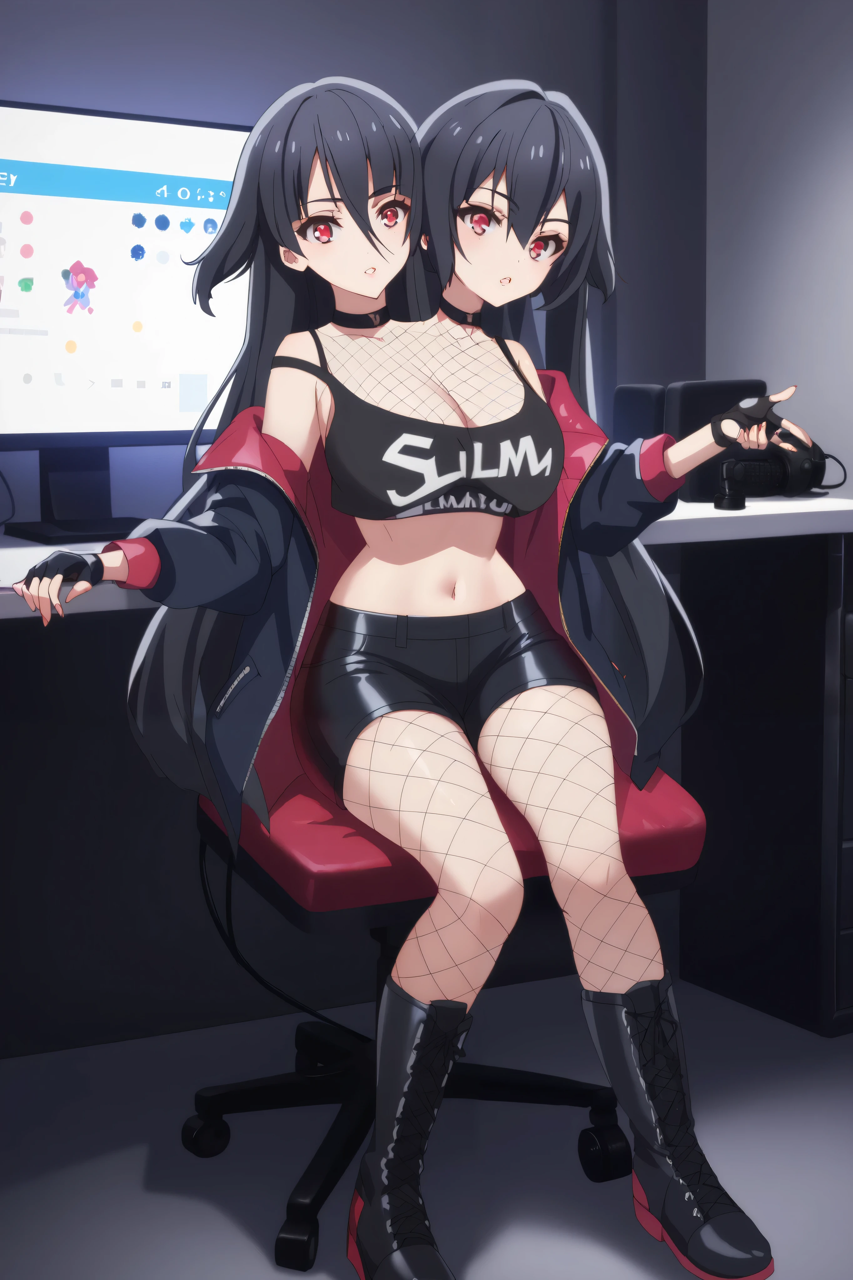 Create an image to advertise a Doxxing course, Make an anime style image and preferably of a girl with a very voluptuous body, sexy and scantily clad in front of a computer