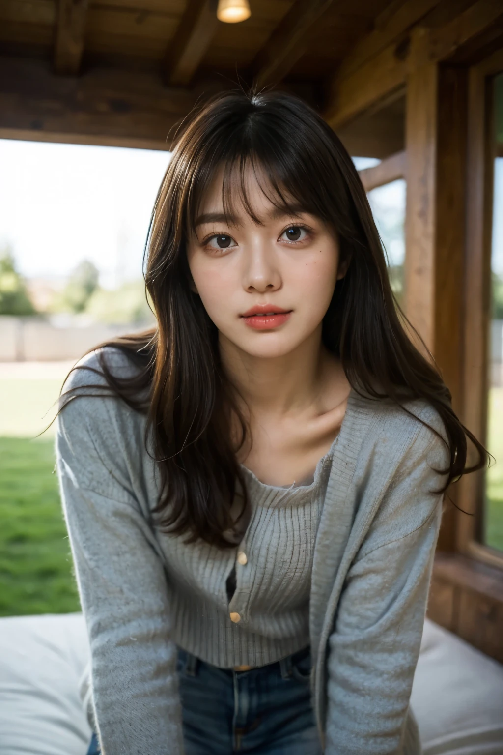 (masterpiece:1.2, Best Quality),,Anatomically perfect、 simple background、Winter clothes、20yo、garden,bangs, semen drips,1 man having sex with girl,
