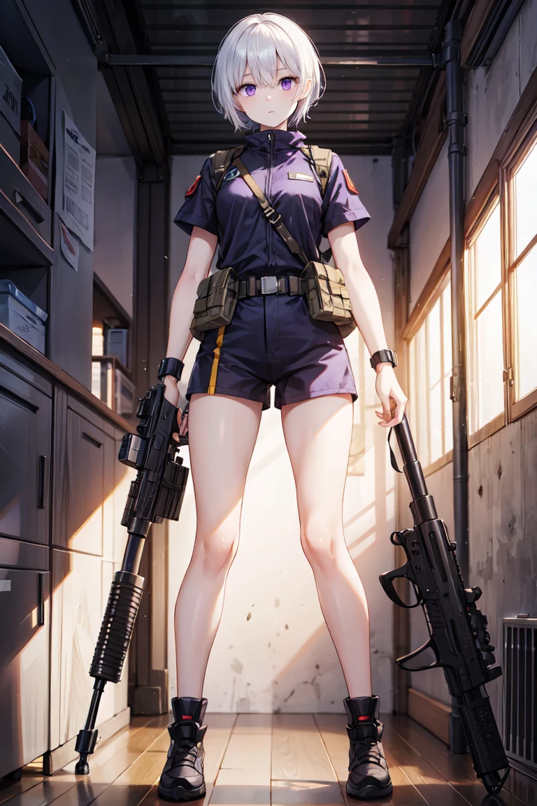 (Highest quality, 8k, Ultra-high resolution:1.2), ((((From below, Cell Ring, foreshortening)))),Aya Brea,1 Female,30 years old,一人in,chest,Looking_in_Audience,blush,short_hair,blond hair,(thick thighs),前hair,green_eye,Holding,chestの谷間,Moderate_chest,Are standing,clavicle,full_body,arms ,Outdoor,Broke up_lips,Open_Clothes, (panties_shot),break,((Black socks Calf socks Mid-length socks)), Wear with socks and boots,((The socks are sticking out a little from the boots)), Mid-sized brown lace-up boots,belt,Holding_gun,black front zip short dress,Open_Jacket,gun,thigh_strap,green_denim_Jacket,Holding_gun,street,denim_Jacket