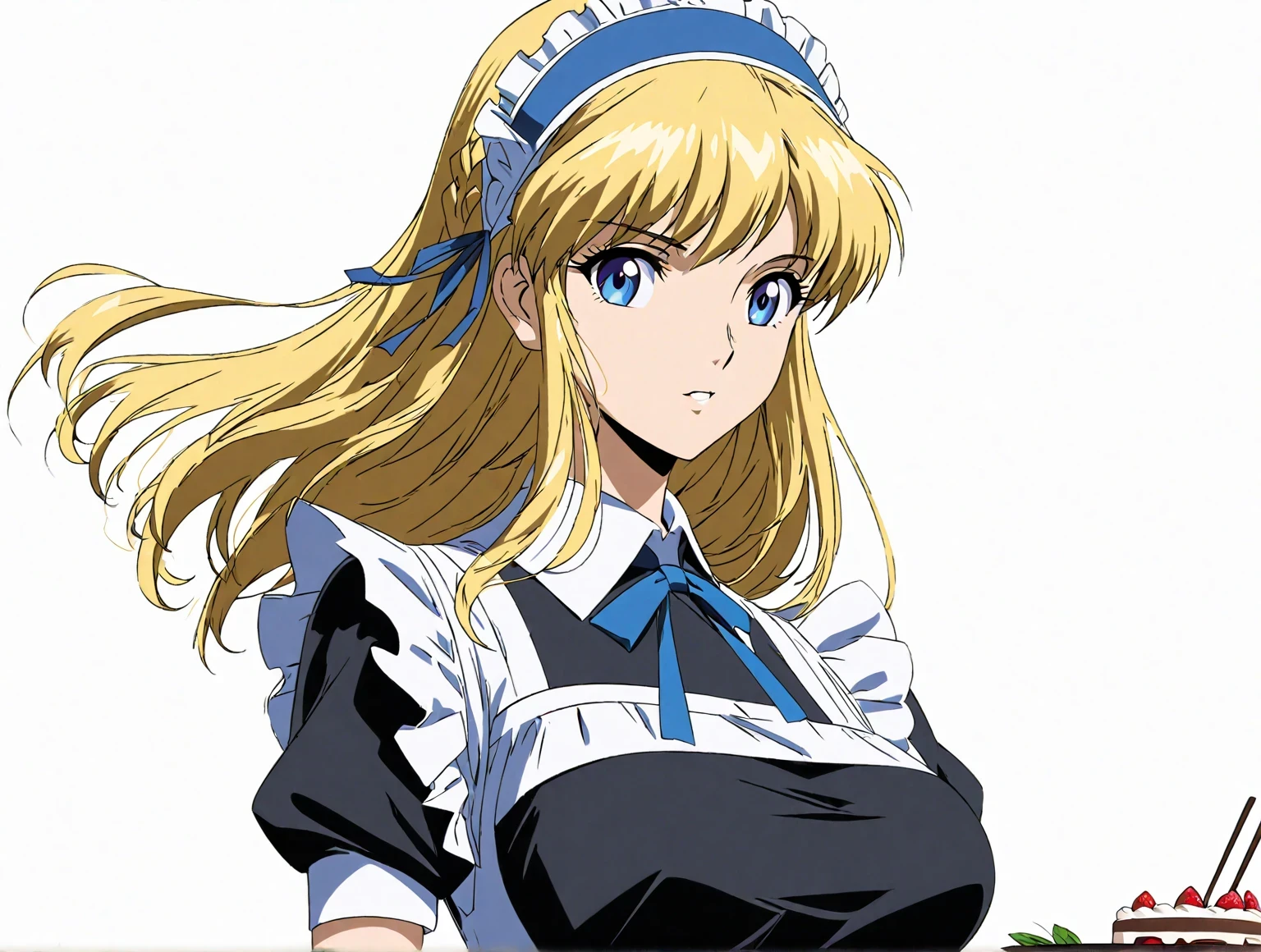 score 9 、score 8 up、score 7 up、source anime、 Masterpiece、 top quality、 high resolution、  1girl  、anime girl with a cup of black tea and a cake、alone、change in dress、( Maid )  girl、portrait of changeta、 Blonde、 long hair、 blue eyes、french braid、crown braid、blue hairband、Classic girl 、 beautiful anime girl sitting on a chair、 Colored Sketch Anime Manga Panel、 2000s Anime Art Style 、Big Breasts、 big breasts、Seductive anime girl in blue maid outfit 、white pantyhose、change、Classy atmosphere 、slender body、Manga Painting  、 Long Sleeve、 Official Fanart、 HD FAN ART  、 in Bowwater art style、anime girl in a maid costume、Alluring anime girl、Anime Drawings、looking at viewer、 cowboy shot、Girl Focus 、High quality color sketch、 Anime Moe Art Style  、Wear nice clothes 、(anime girl)、 beautiful anime portrait、an anime girl、pretty anime girl、beautiful anime girl、 created by Anime Painter Studio、Anime dick!!!!、Painted in an anime artist&#39;s studio、 Realistic Anime Art Style 、 digital animation art!!、