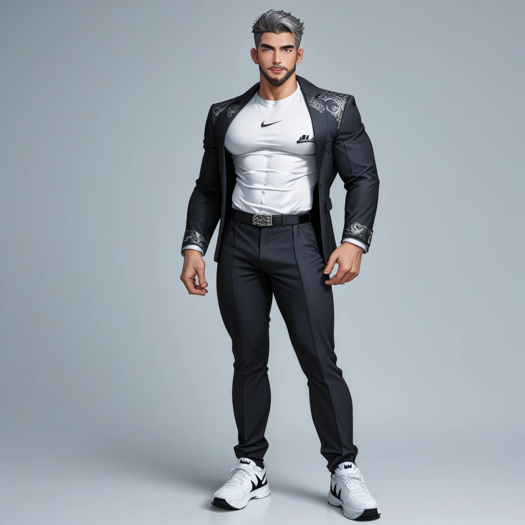 Muscular with black leather jacket