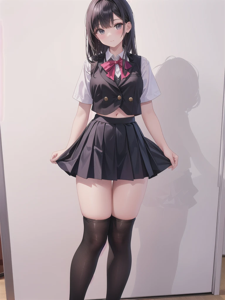 masterpiece, best quality, 1 girl, detailed beautiful face, megumin, witch, smiling, flat chest, multiple views, black hat, bent over, pantie shot, red mini skirt